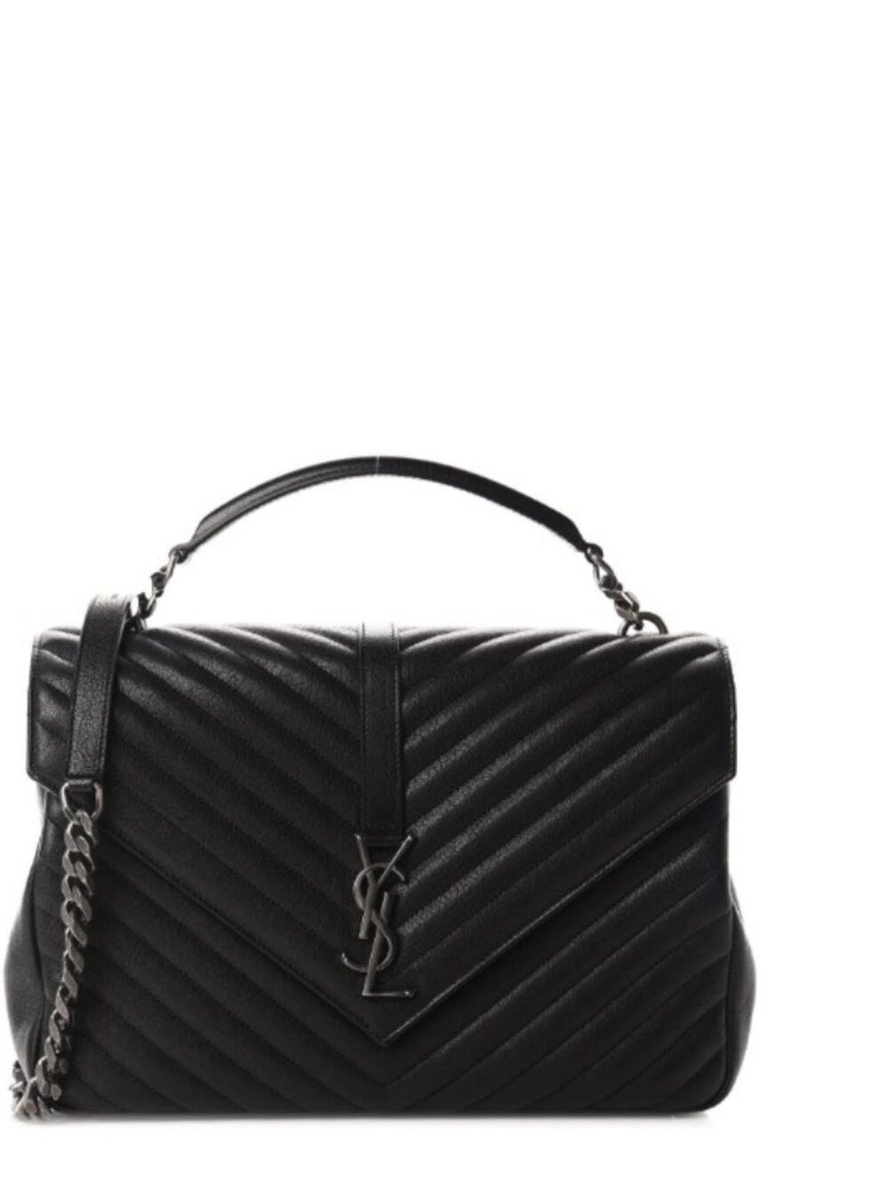Saint Laurent (YSL) Sheepskin Matelasse Chevron Monogram Large College Black